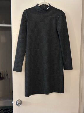 White House Black Market Ribbed Mock Neck Long-Sleeve Dress - Charcoal